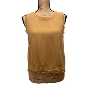 Altar'd State Button Back Tank Top Frayed Fringe Trim Mustard Yellow Size Medium